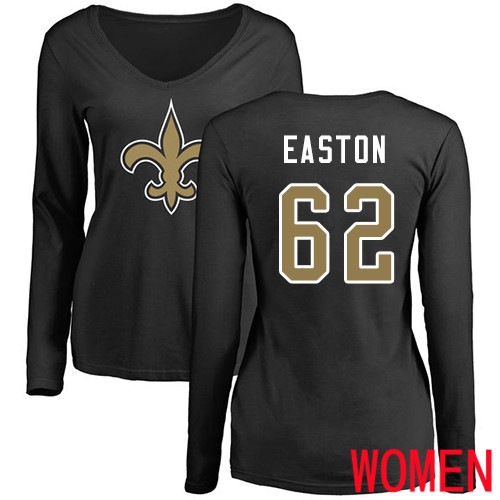 New Orleans Saints Black Women Nick Easton Name and Number Logo Slim Fit NFL Football #62 Long Sleeve T Shirt->women nfl jersey->Women Jersey
